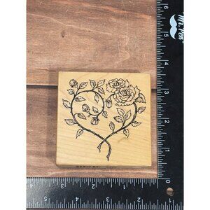 2002 PSX G-3352 HEART ROSE WREATH WOOD MOUNTED RUBBER STAMP LOVE VALENTINE